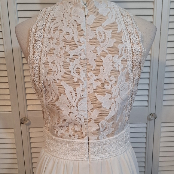 Lulu's ivory nude lace chiffon maxi dress medium *D4 - Picture 11 of 12